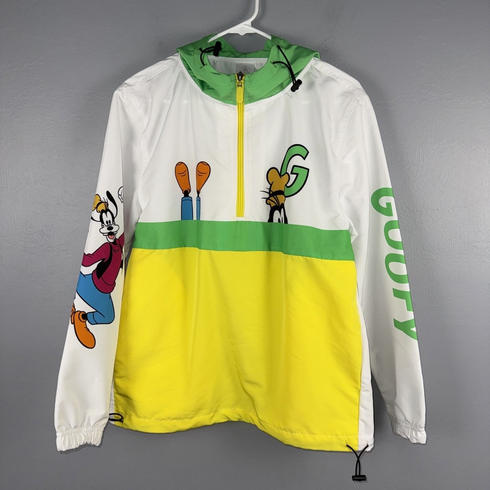 Disney Parks Goofy 1/4 Zip Hooded Windbreaker Small Bright Multicolor Pullover